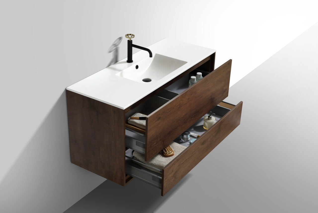 Kube Bath De Lusso 48" Wall Mount / Wall Hung Modern Single Sink Bathroom Vanity With 2 Drawers Acrylic Countertop