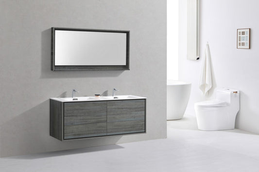 Kube Bath De Lusso 60" Wall Mount / Wall Hung Modern Double Sink Bathroom Vanity With 4 Drawers Acrylic Countertop