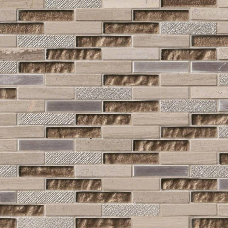 MSI Backsplash and Wall Tile Diamante Brick Glass and Metal Mosaic Tile 12" x 12"