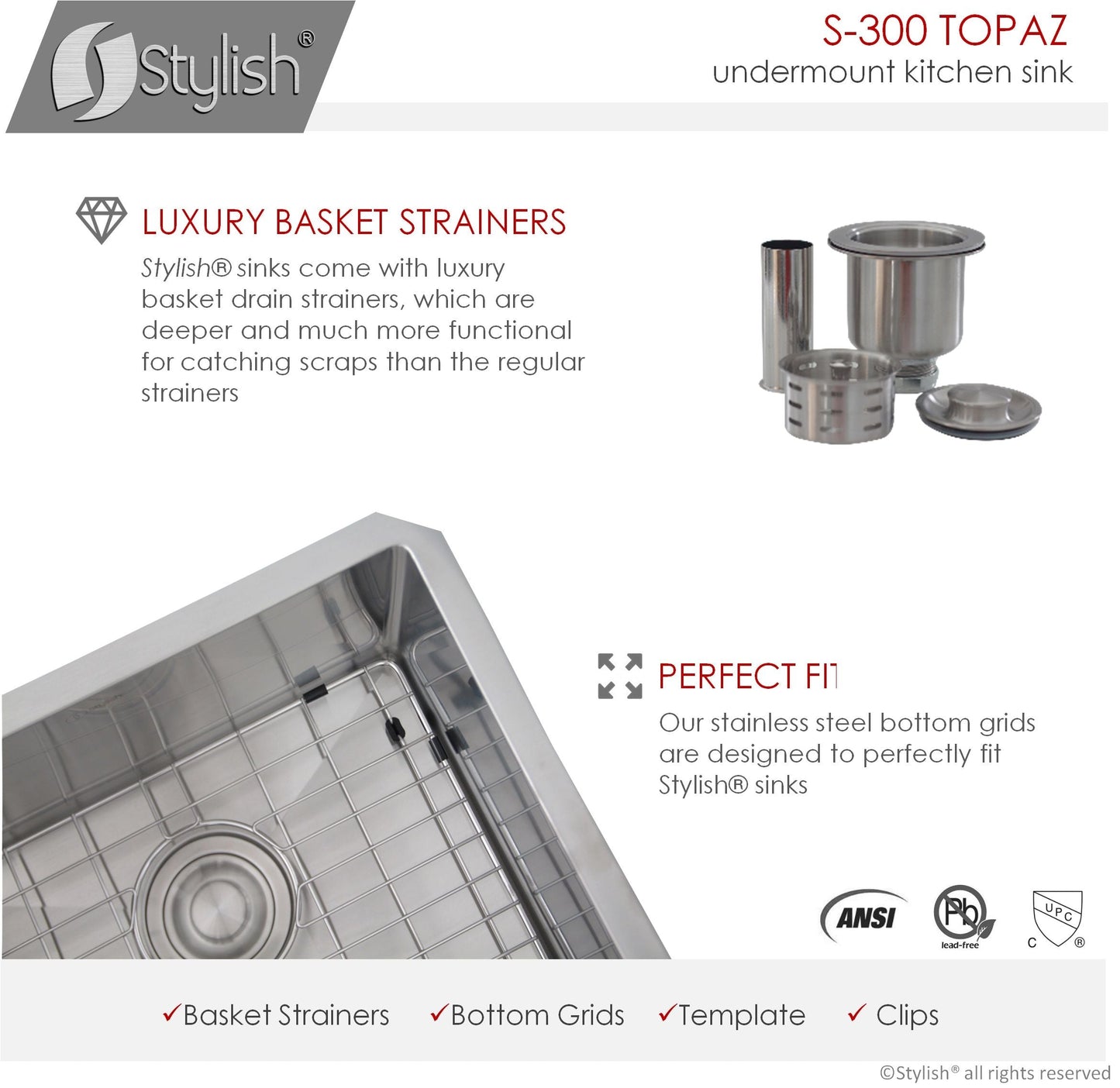 Stylish Topaz 28" x 18" Double Bowl Undermount Stainless Steel Kitchen Sink S-300XG