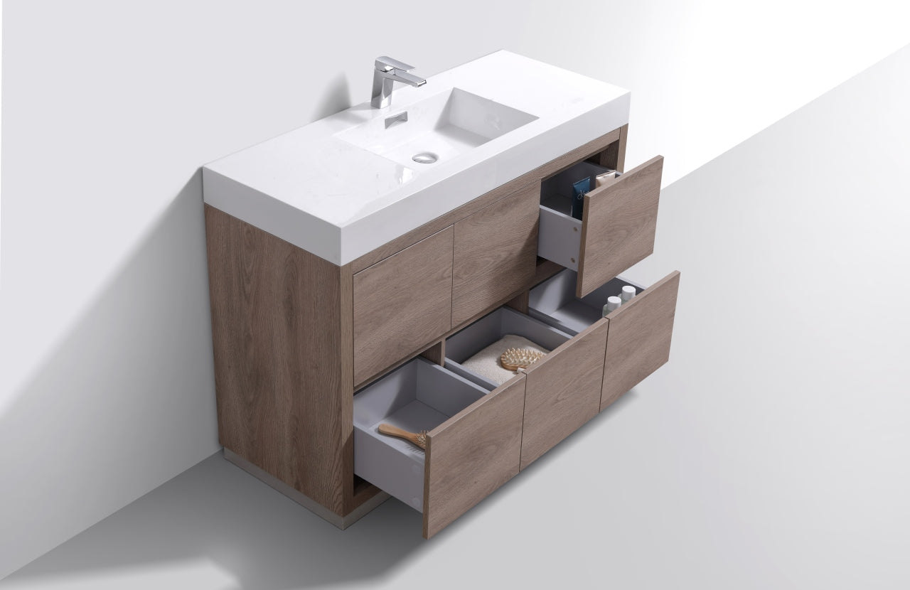 Kube Bath Bliss 48" Floor Mount Free Standing Bathroom Vanity With 6 Drawers Acrylic Countertop