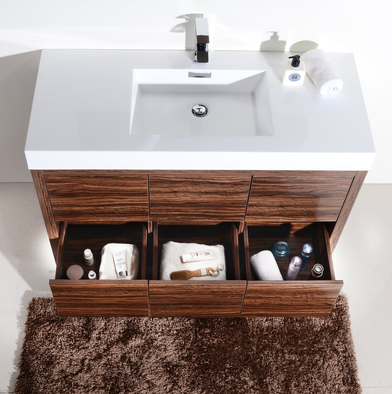 Kube Bath Bliss 48" Floor Mount Free Standing Bathroom Vanity With 6 Drawers Acrylic Countertop