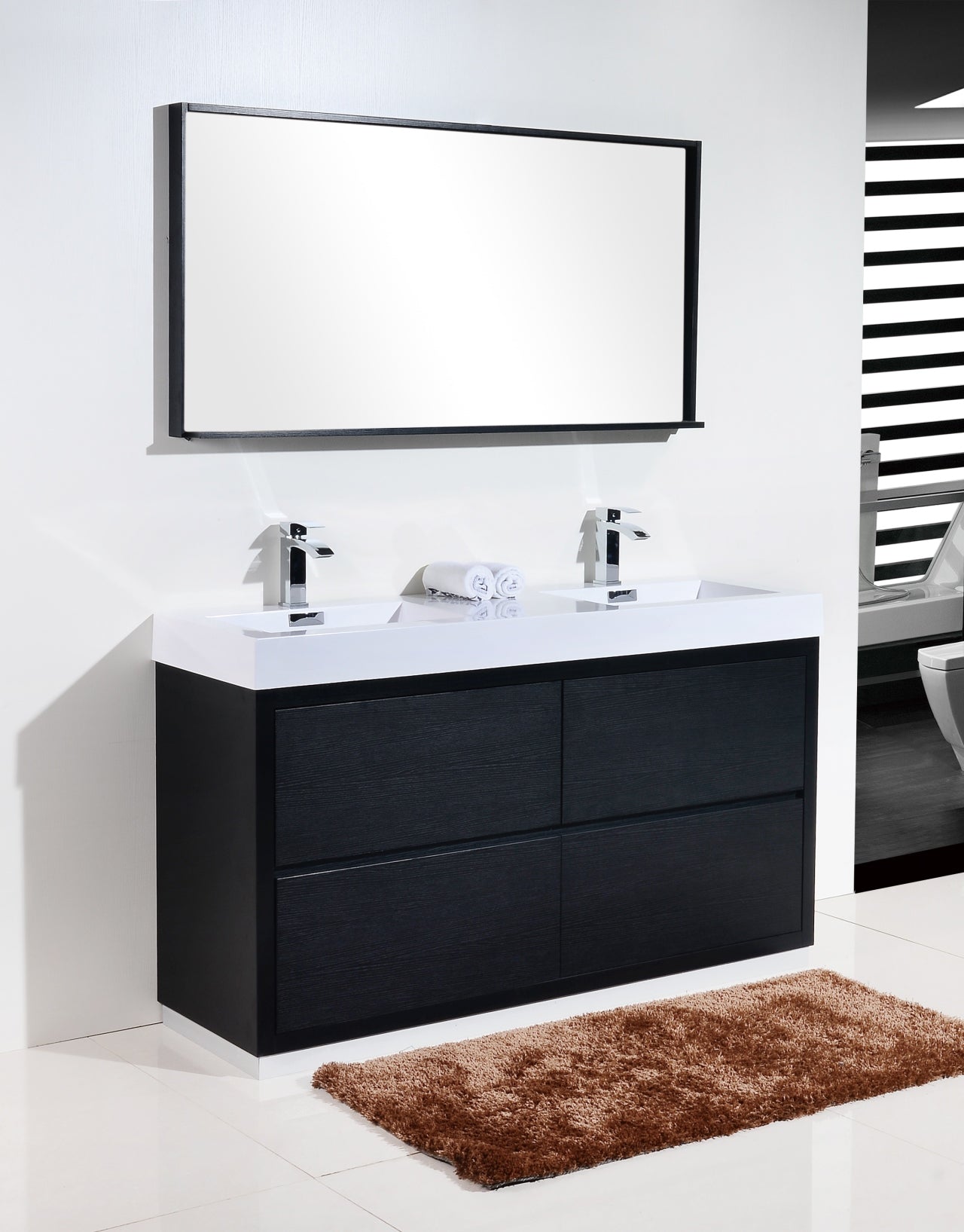 Kube Bath Bliss 60" Floor Mount Free Standing Double Sink Bathroom Vanity With 6 Drawers Acrylic Countertop