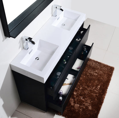 Kube Bath Bliss 60" Floor Mount Free Standing Double Sink Bathroom Vanity With 6 Drawers Acrylic Countertop