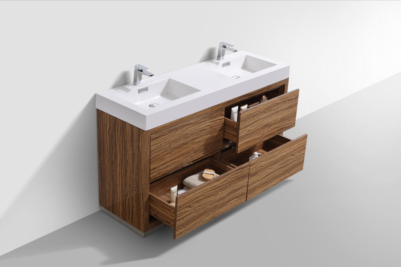 Kube Bath Bliss 60" Floor Mount Free Standing Double Sink Bathroom Vanity With 6 Drawers Acrylic Countertop