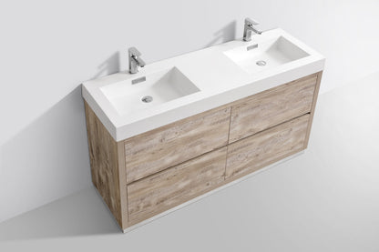 Kube Bath Bliss 60" Floor Mount Free Standing Double Sink Bathroom Vanity With 6 Drawers Acrylic Countertop