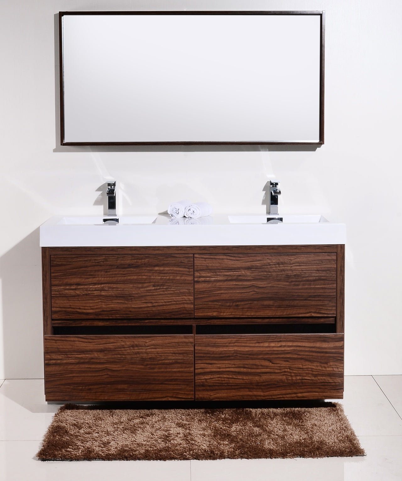 Kube Bath Bliss 60" Floor Mount Free Standing Double Sink Bathroom Vanity With 6 Drawers Acrylic Countertop