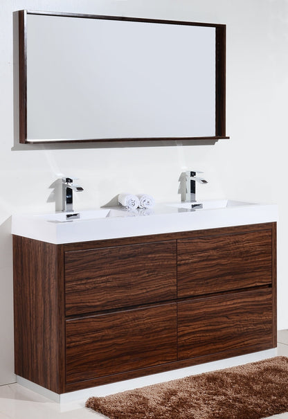 Kube Bath Bliss 60" Floor Mount Free Standing Double Sink Bathroom Vanity With 6 Drawers Acrylic Countertop