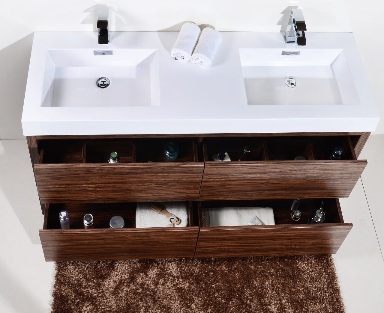 Kube Bath Bliss 60" Floor Mount Free Standing Double Sink Bathroom Vanity With 6 Drawers Acrylic Countertop