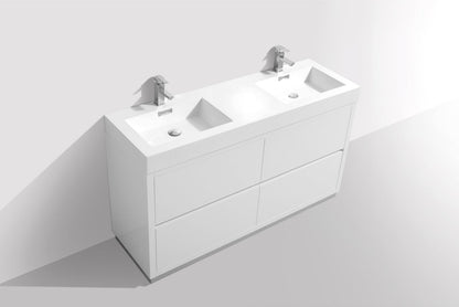 Kube Bath Bliss 60" Floor Mount Free Standing Double Sink Bathroom Vanity With 6 Drawers Acrylic Countertop