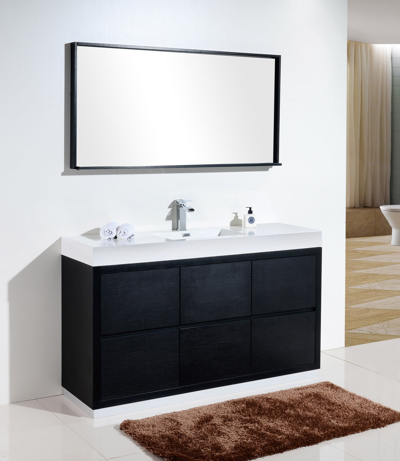 Kube Bath Bliss 60" Floor Mount Free Standing Single Sink Bathroom Vanity With 6 Drawers Acrylic Countertop