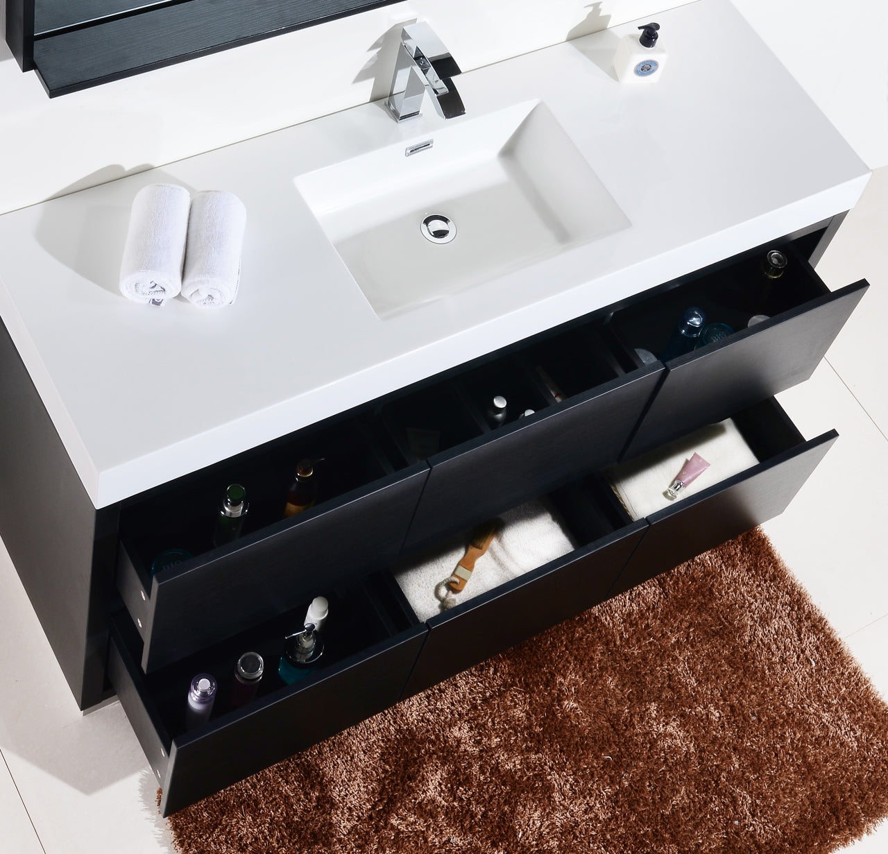 Kube Bath Bliss 60" Floor Mount Free Standing Single Sink Bathroom Vanity With 6 Drawers Acrylic Countertop