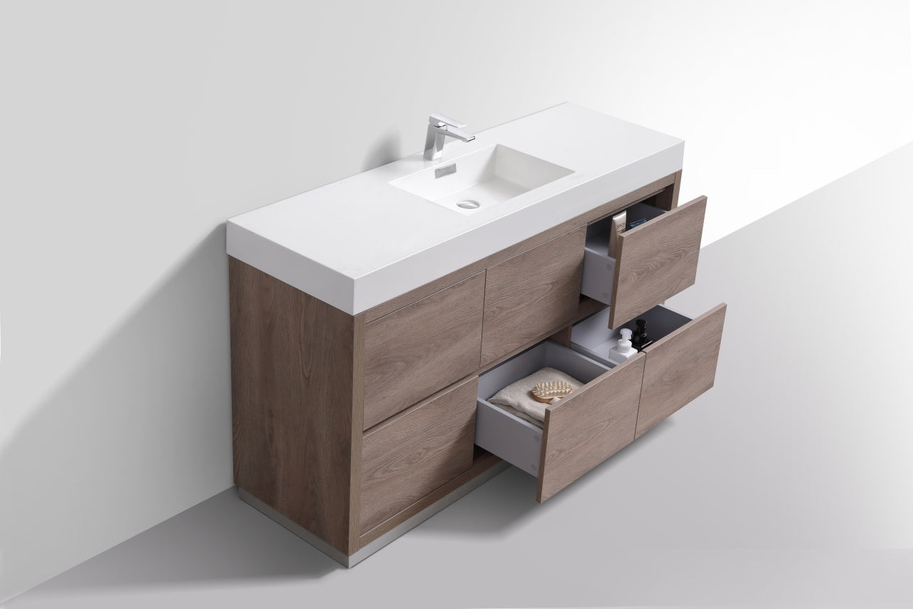 Kube Bath Bliss 60" Floor Mount Free Standing Single Sink Bathroom Vanity With 6 Drawers Acrylic Countertop