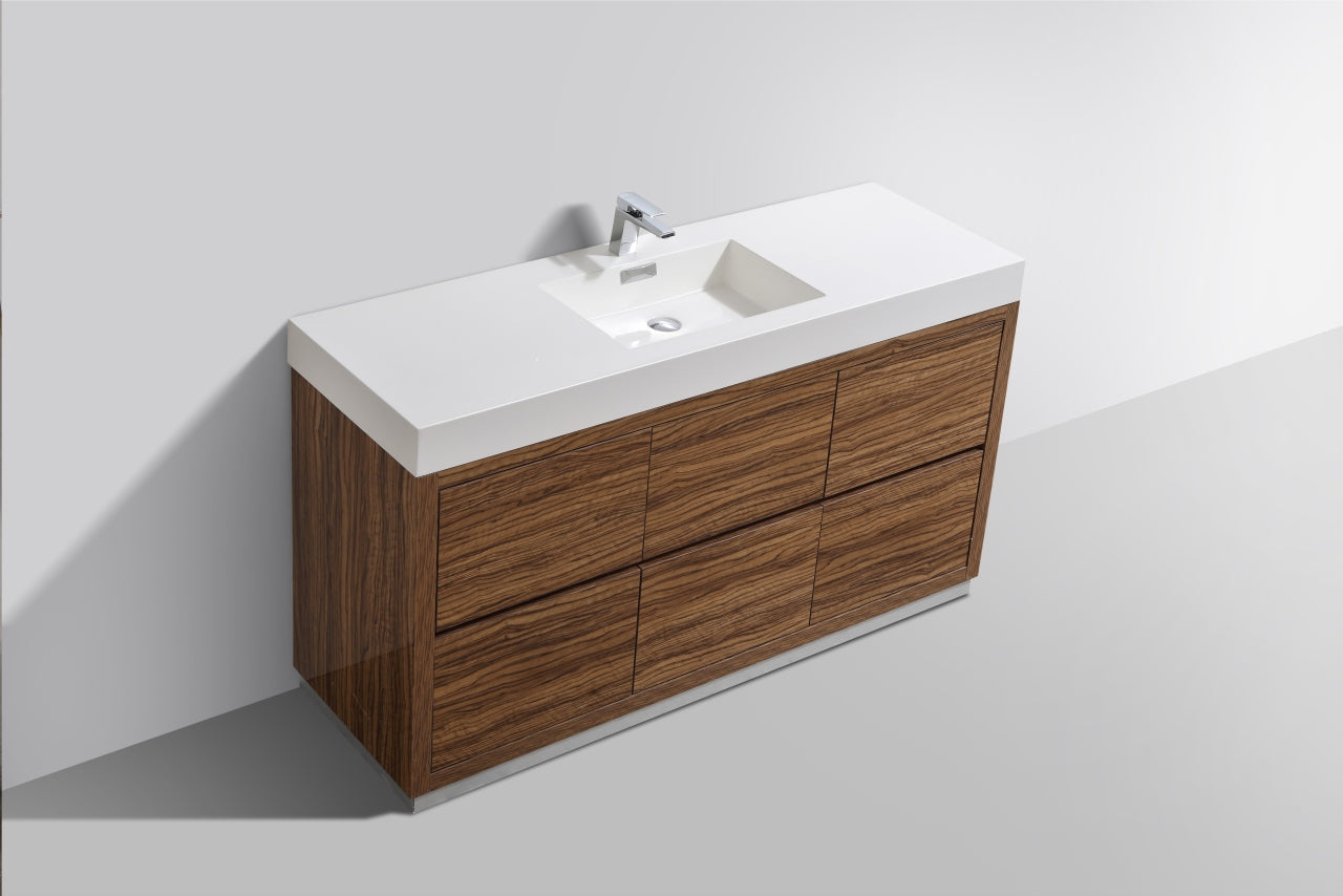 Kube Bath Bliss 60" Floor Mount Free Standing Single Sink Bathroom Vanity With 6 Drawers Acrylic Countertop