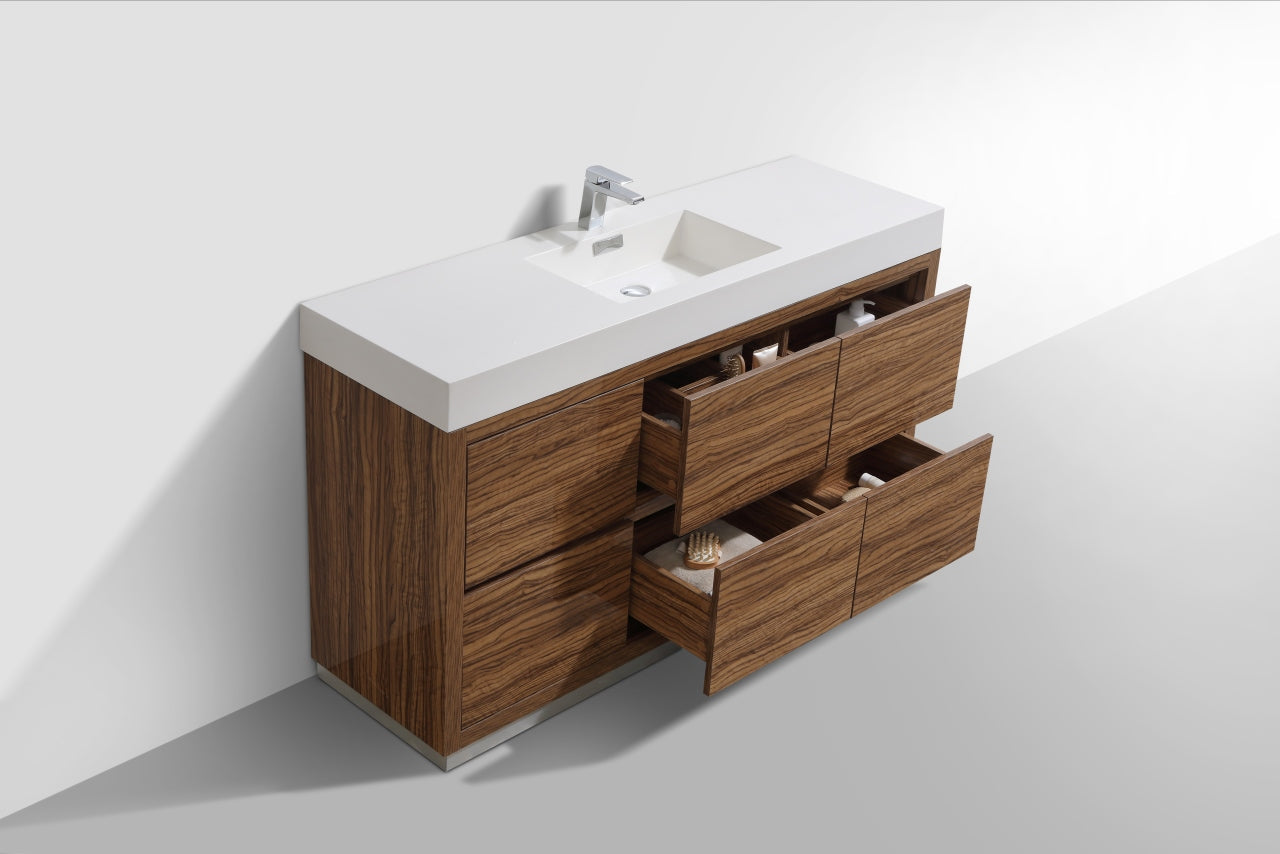 Kube Bath Bliss 60" Floor Mount Free Standing Single Sink Bathroom Vanity With 6 Drawers Acrylic Countertop