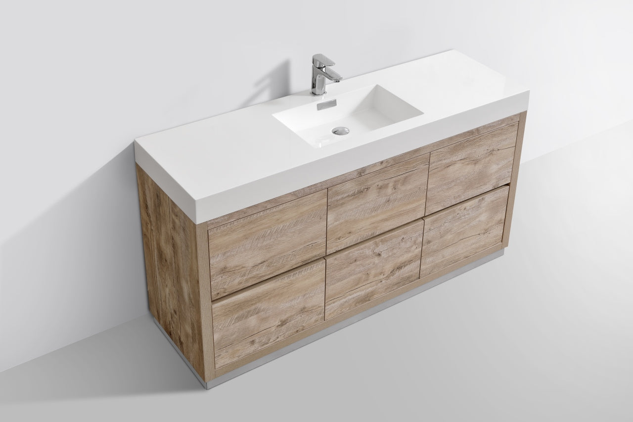 Kube Bath Bliss 60" Floor Mount Free Standing Single Sink Bathroom Vanity With 6 Drawers Acrylic Countertop