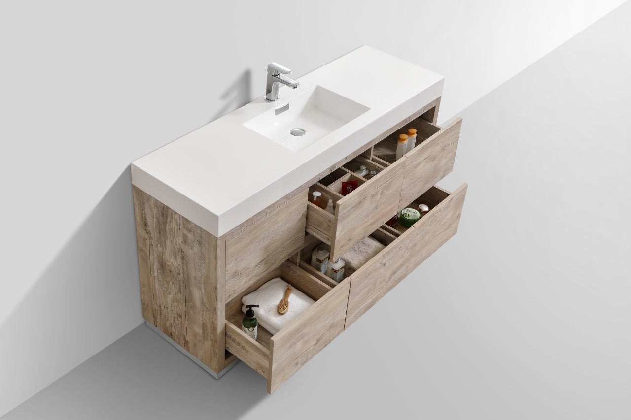 Kube Bath Bliss 60" Floor Mount Free Standing Single Sink Bathroom Vanity With 6 Drawers Acrylic Countertop