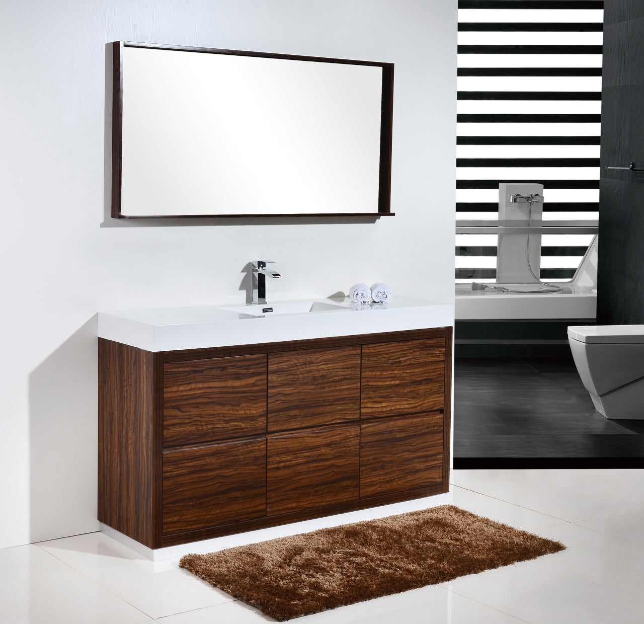 Kube Bath Bliss 60" Floor Mount Free Standing Single Sink Bathroom Vanity With 6 Drawers Acrylic Countertop