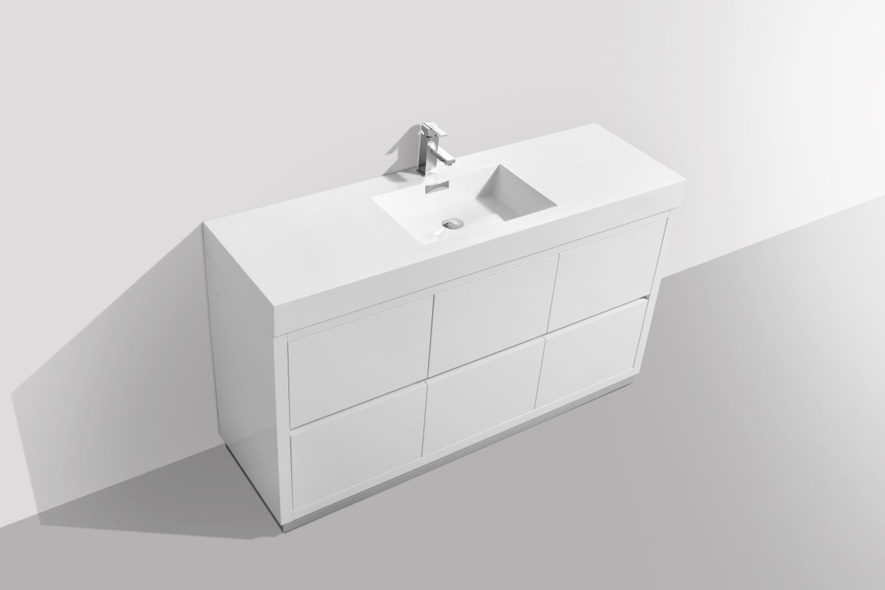 Kube Bath Bliss 60" Floor Mount Free Standing Single Sink Bathroom Vanity With 6 Drawers Acrylic Countertop