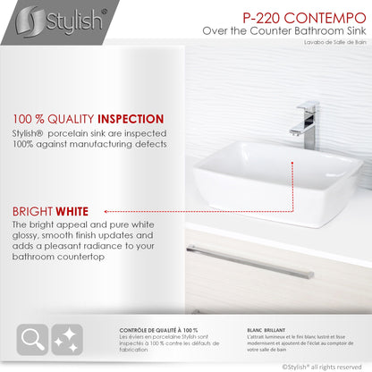 Stylish Contempo 19" x 13.38" Rectangular Vessel Bathroom Sink P-220
