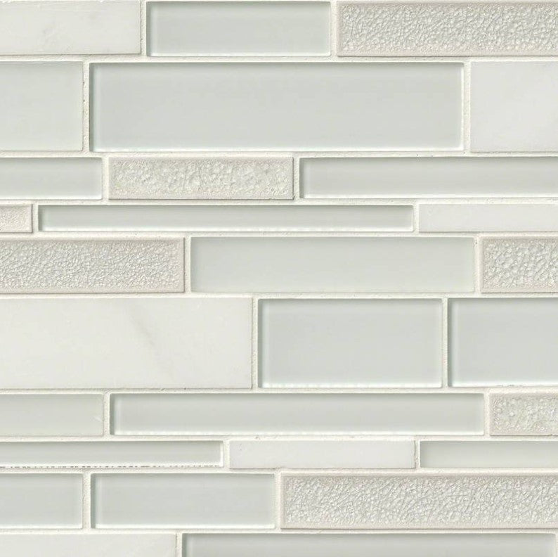 MSI Backsplash and Wall Tile Fantasia Blanco Interlocking Pattern Glass Mosaic Tile 12" x 18" 8mm