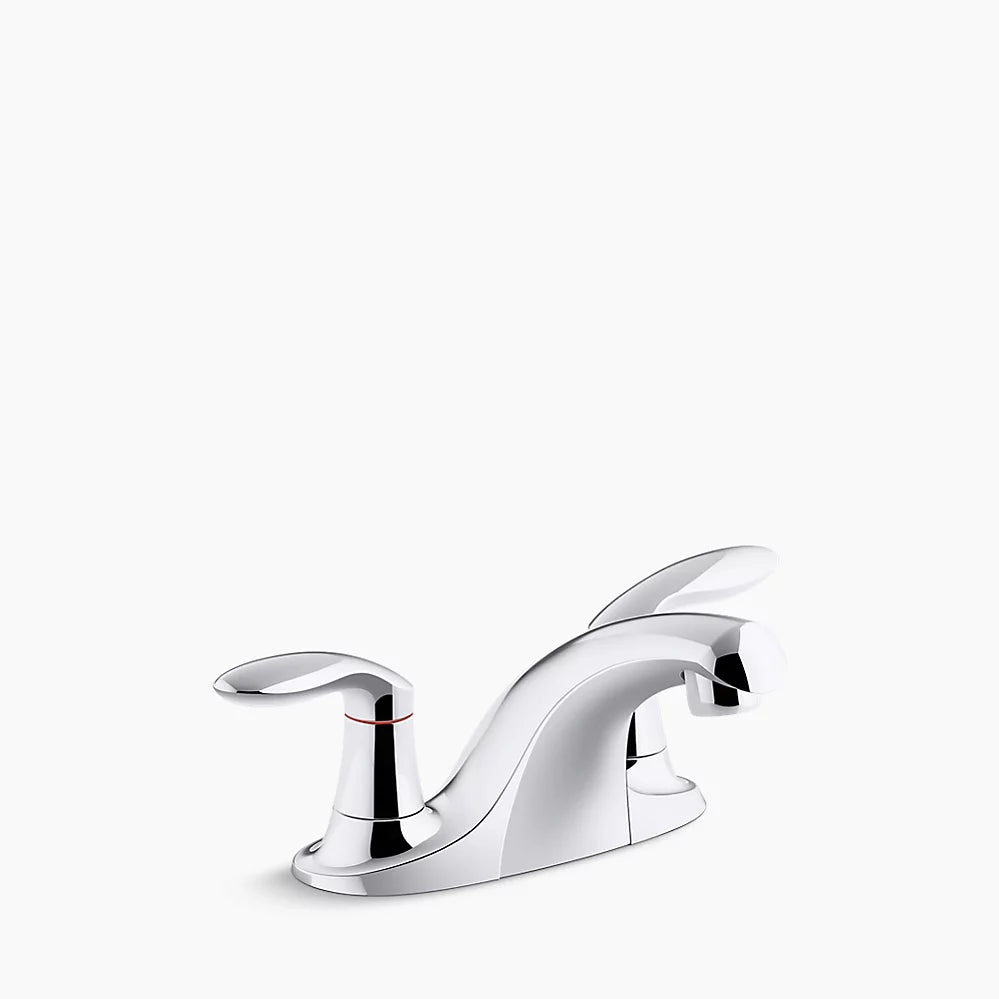 Kohler Coralais Two-handle Centerset Bathroom Sink Faucet With Grid Drain, 0.5 Gpm Vandal-resistant Aerator and Red/blue Indicator