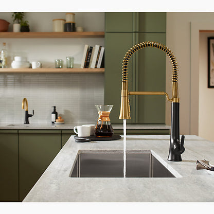 Kohler - Tone Semi-professional Pull-down Kitchen Sink Faucet With Three-function Sprayhead - Matte Black with Moderne Brass