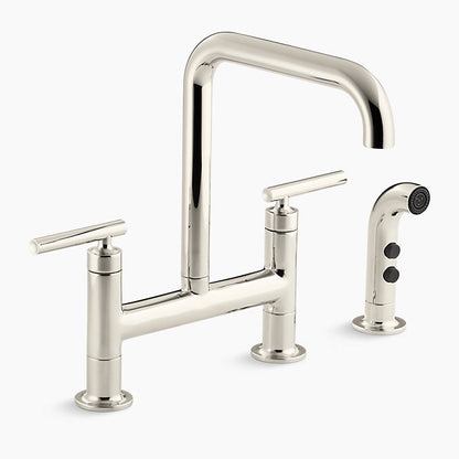 Kohler - Purist Deck-mount Bridge Two-hole Bridge Kitchen Sink Faucet With Sidesprayer
