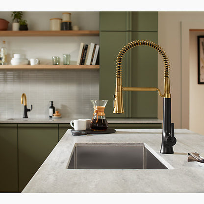 Kohler - Tone Semi-professional Pull-down Kitchen Sink Faucet With Three-function Sprayhead - Matte Black with Moderne Brass