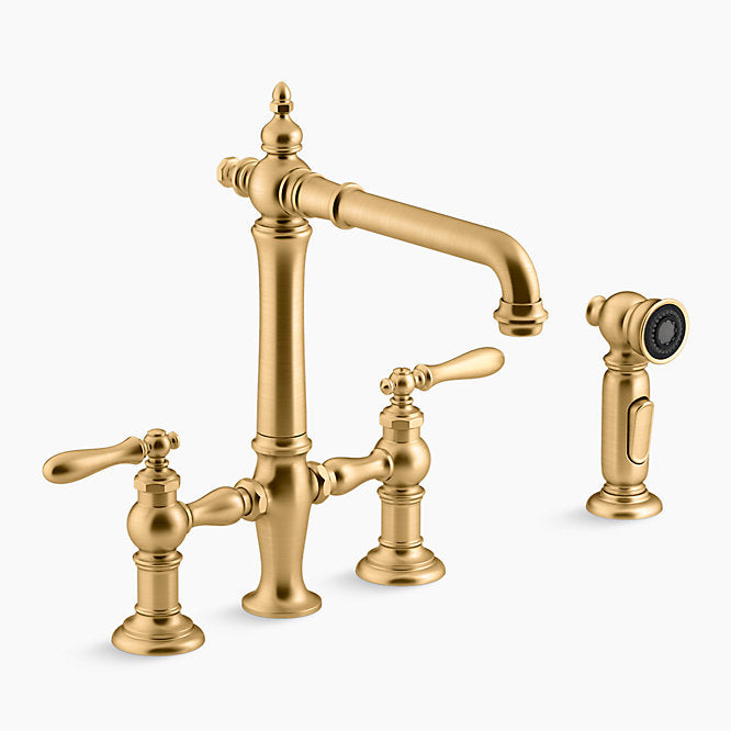 Kohler - Artifacts Two-hole Bridge Kitchen Sink Faucet With Sidesprayer - Brass