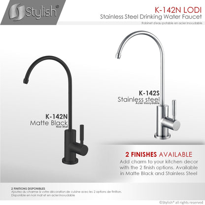 Stylish Lodi 11.25" Kitchen Drinking Water Tap Faucet, Stainless Steel Matte Black Finish K-142N