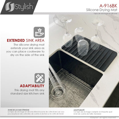 Stylish Silicone Drying Mat and Trivet, Black