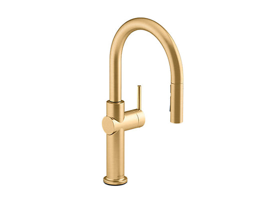 Kohler Crue 17" Pull-down Single Handle Kitchen Faucet in Vibrant Brushed Modern Brass