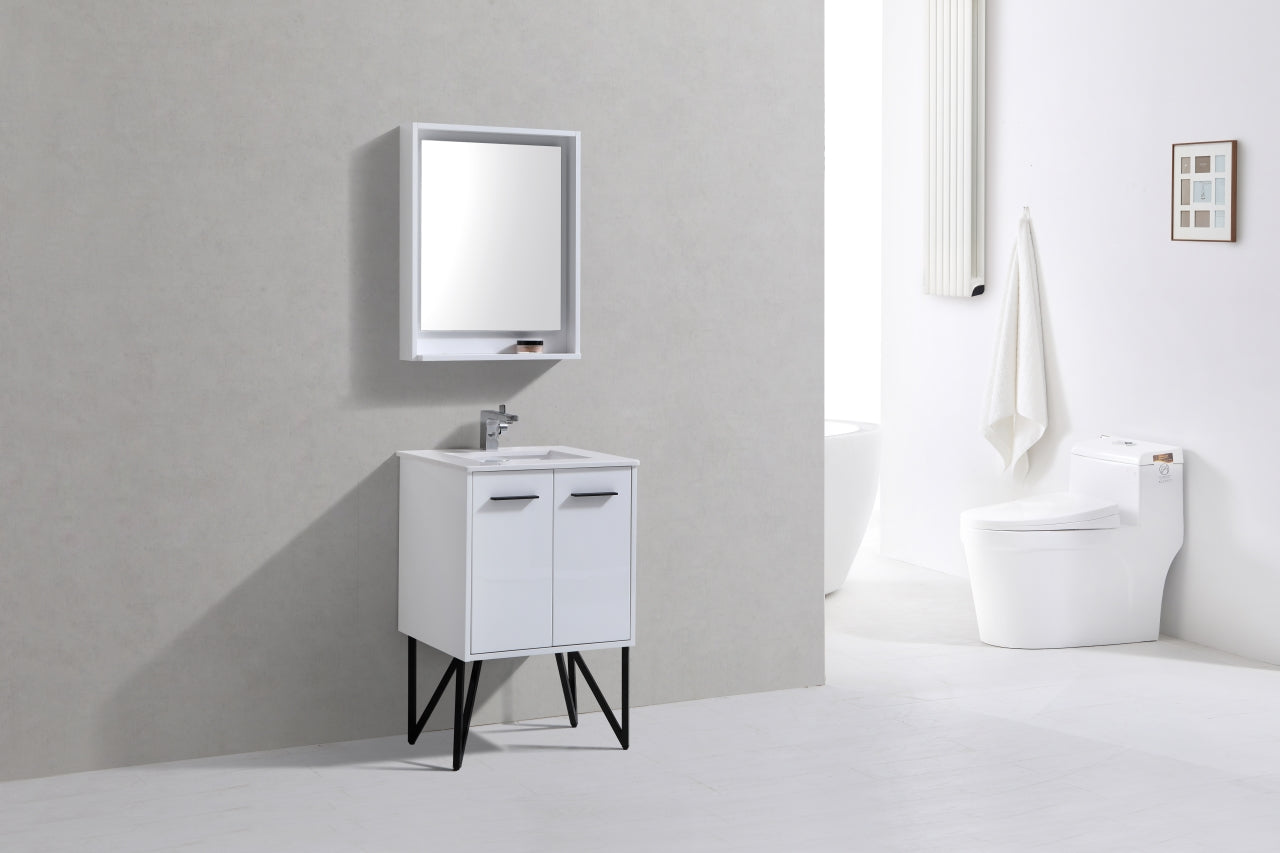 Kube Bath Bosco 24" Modern Bathroom Vanity With White Quartz Countertop and 2 Doors