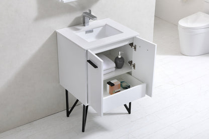 Kube Bath Bosco 24" Modern Bathroom Vanity With White Quartz Countertop and 2 Doors