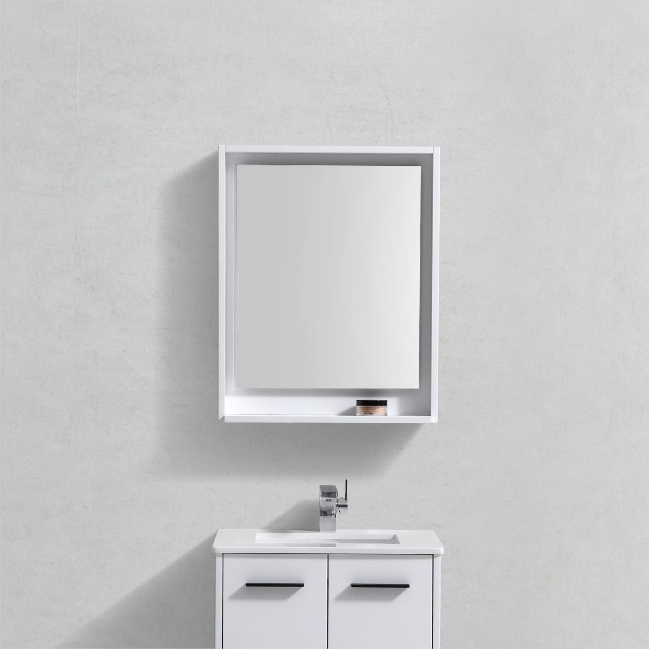 Kube Bath 24" Wide Bathroom Mirror With Shelf – High Gloss White