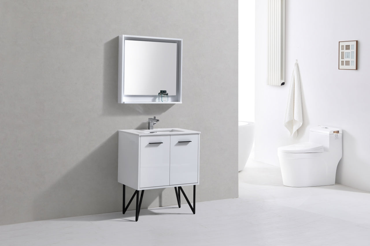 Kube Bath Bosco 30" Bathroom Vanity With White Quartz Countertop With 2 Doors