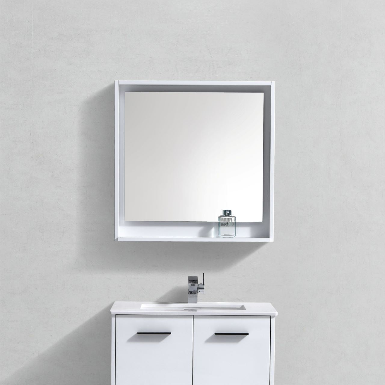 Kube Bath 30" Wide Bathroom Mirror With Shelf – High Gloss White