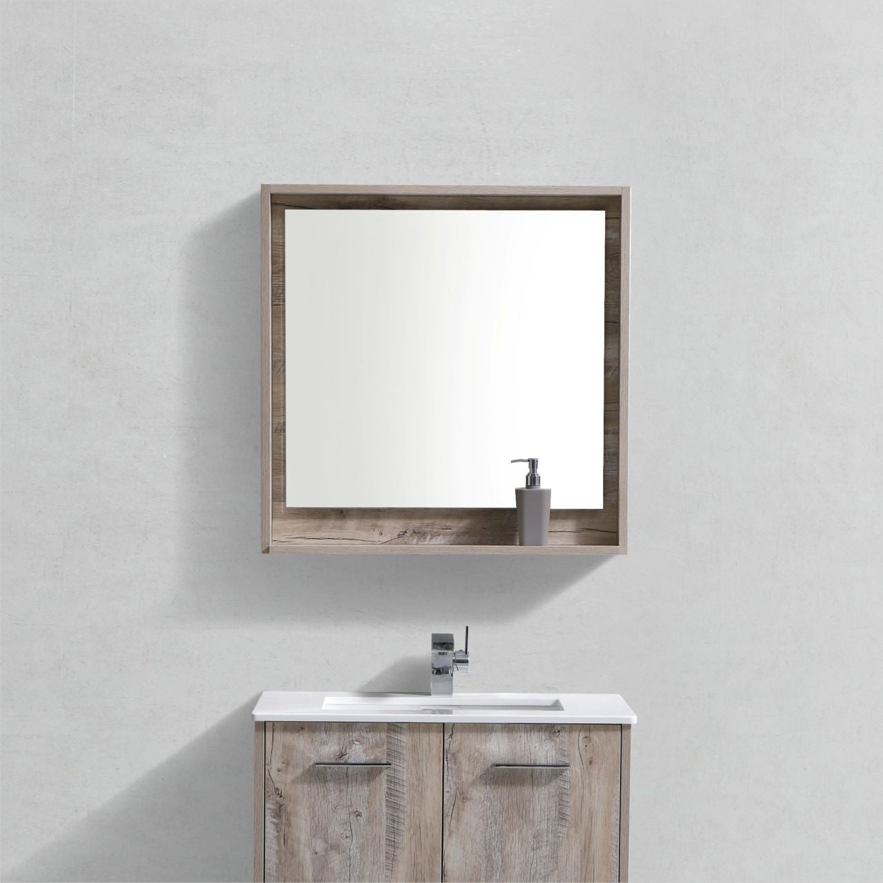 Kube Bath 30" Wide Bathroom Mirror With Shelf – Nature Wood