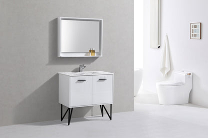 Kube Bath Bosco 36" Bathroom Vanity With White/White Quartz Cream Countertop With 2 Doors