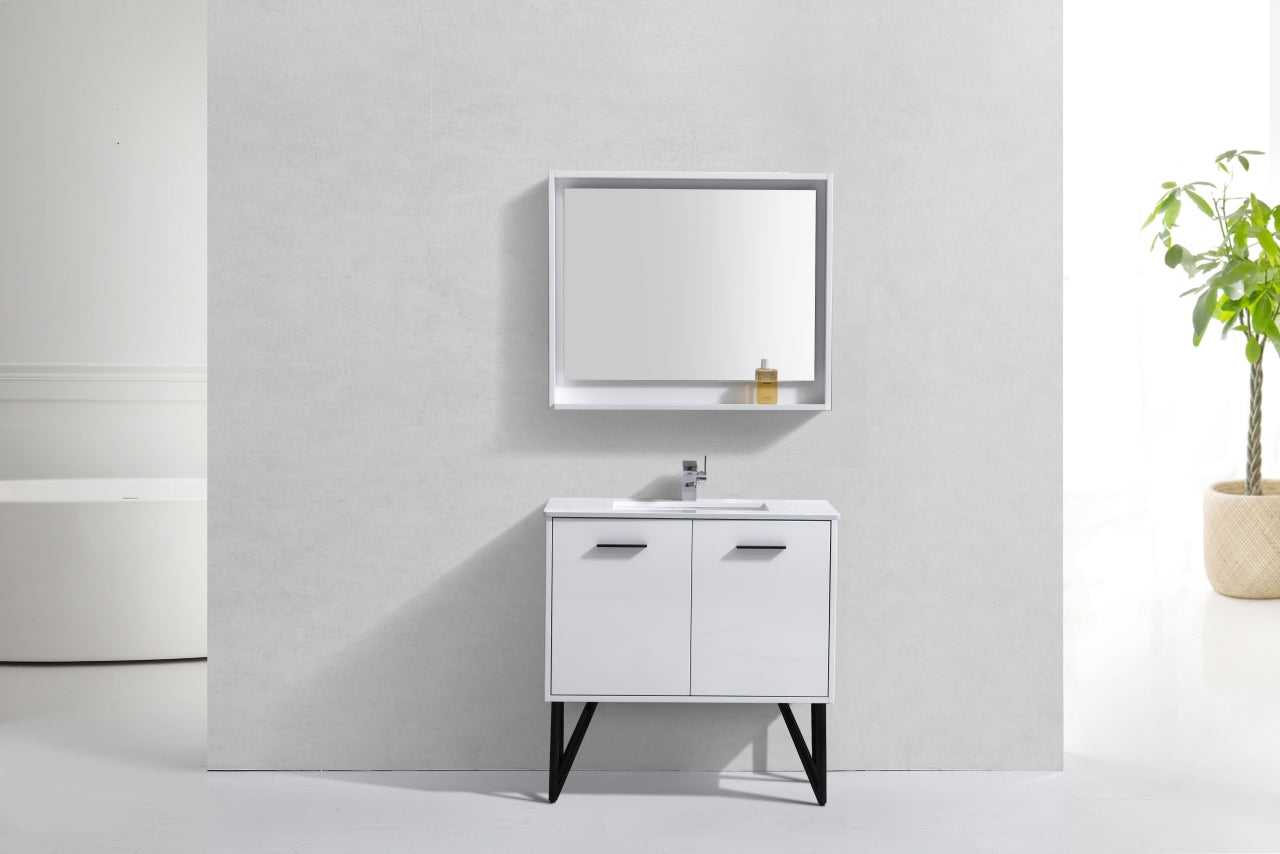 Kube Bath Bosco 36" Bathroom Vanity With White/White Quartz Cream Countertop With 2 Doors