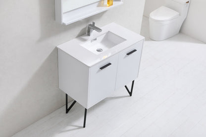 Kube Bath Bosco 36" Bathroom Vanity With White/White Quartz Cream Countertop With 2 Doors