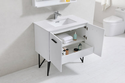 Kube Bath Bosco 36" Bathroom Vanity With White/White Quartz Cream Countertop With 2 Doors