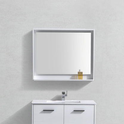 Kube Bath 36" Wide Bathroom Mirror With Shelf – High Gloss White