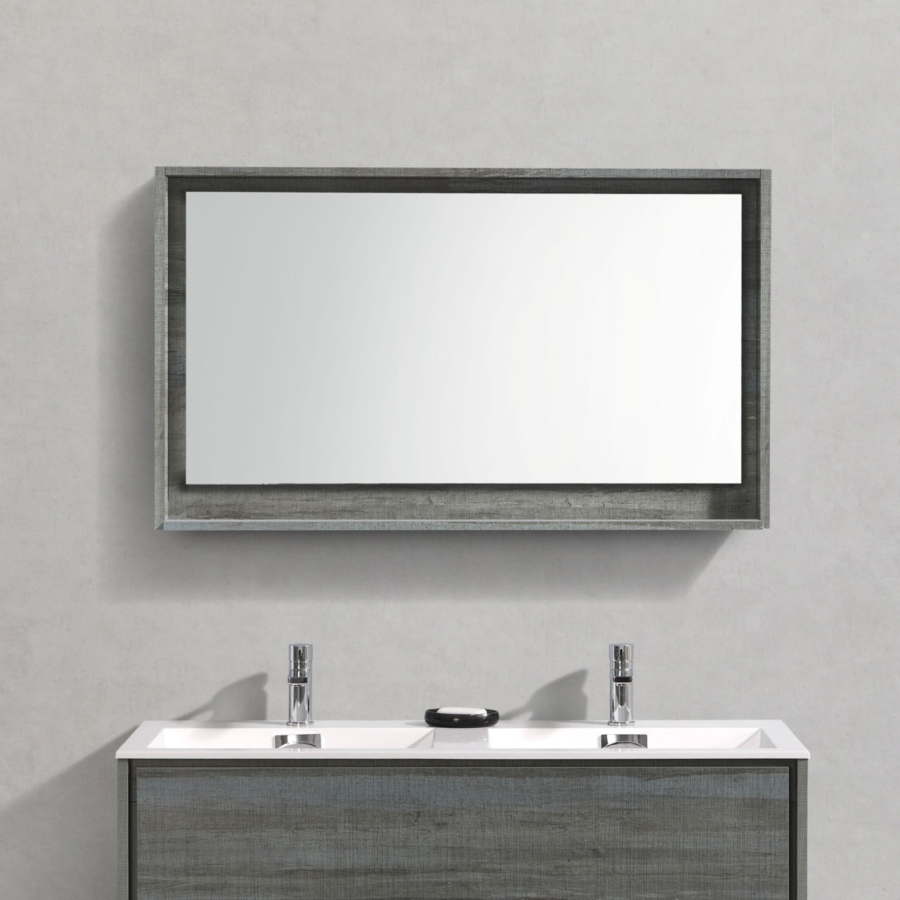 Kube Bath 48" Wide Bathroom Mirror With Shelf – Ocean Gray