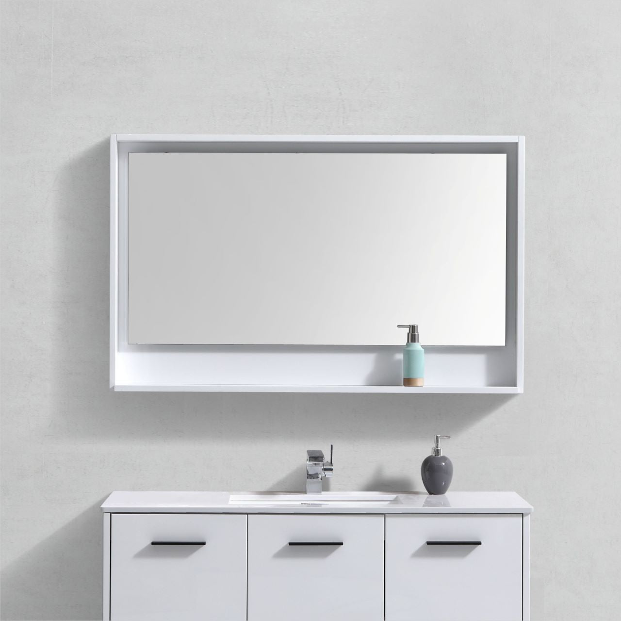 Kube Bath 48" Wide Bathroom Mirror With Shelf – High Gloss White