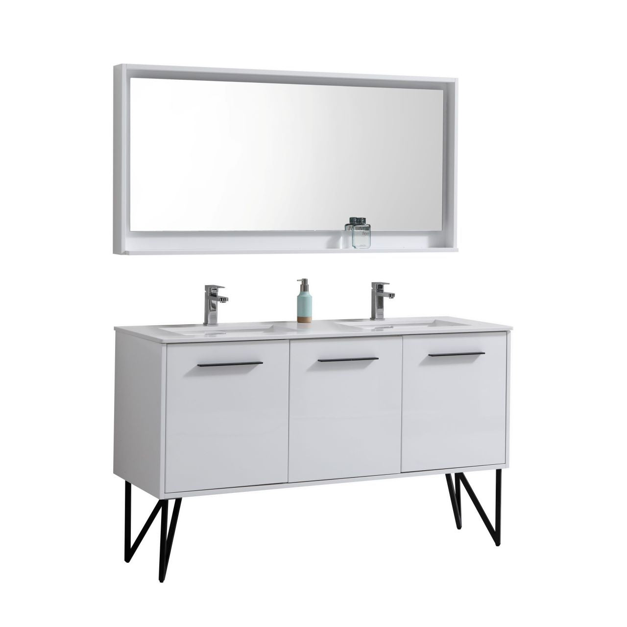 Kube Bath Bosco 60" Bathroom Vanity Double Sink White Quartz Countertop With 2 Doors And 2 Drawers