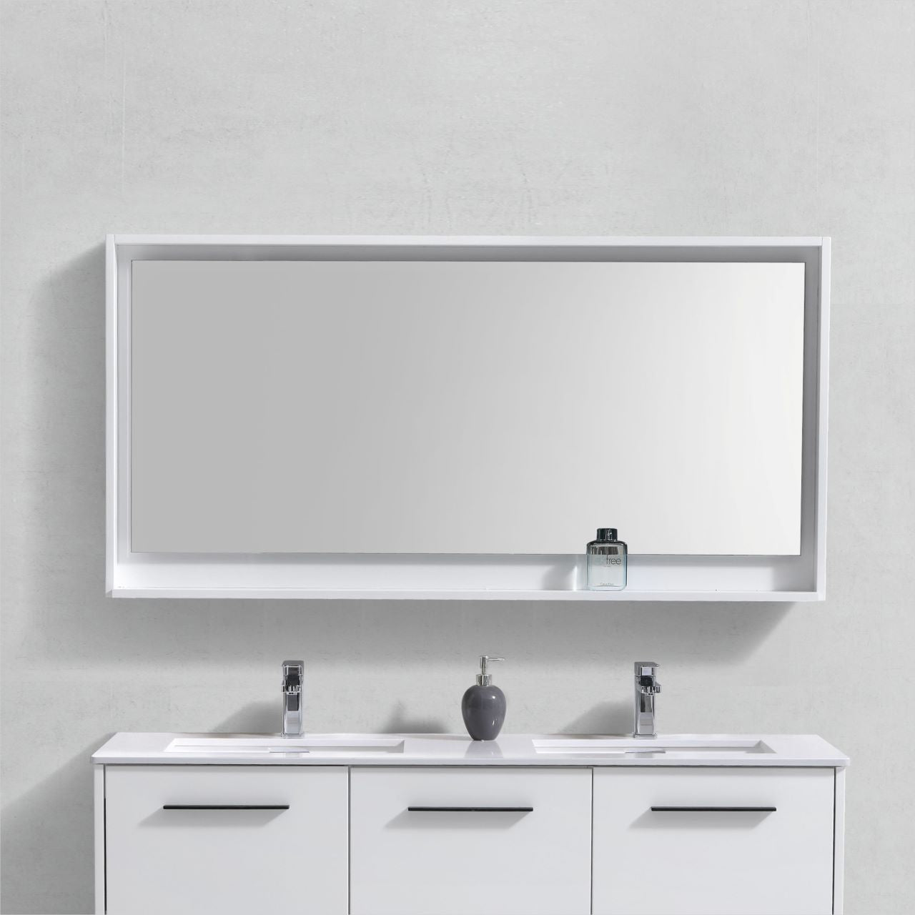 Kube Bath 60" Wide Bathroom Mirror With Shelf – High Gloss White