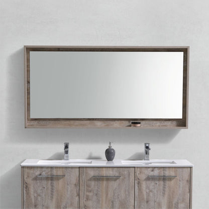 Kube Bath 60" Wide Bathroom Mirror With Shelf – Nature Wood