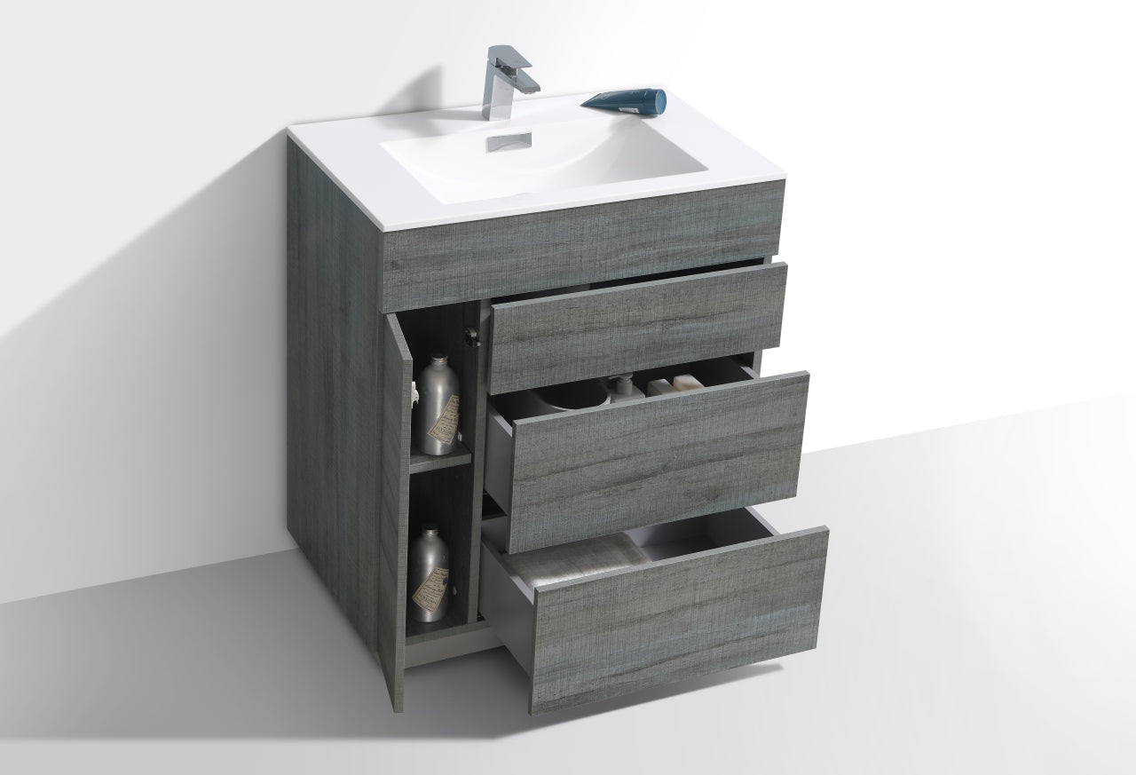 Kube Bath Milano 30" Single Sink Floor Mount Modern Bathroom Vanity